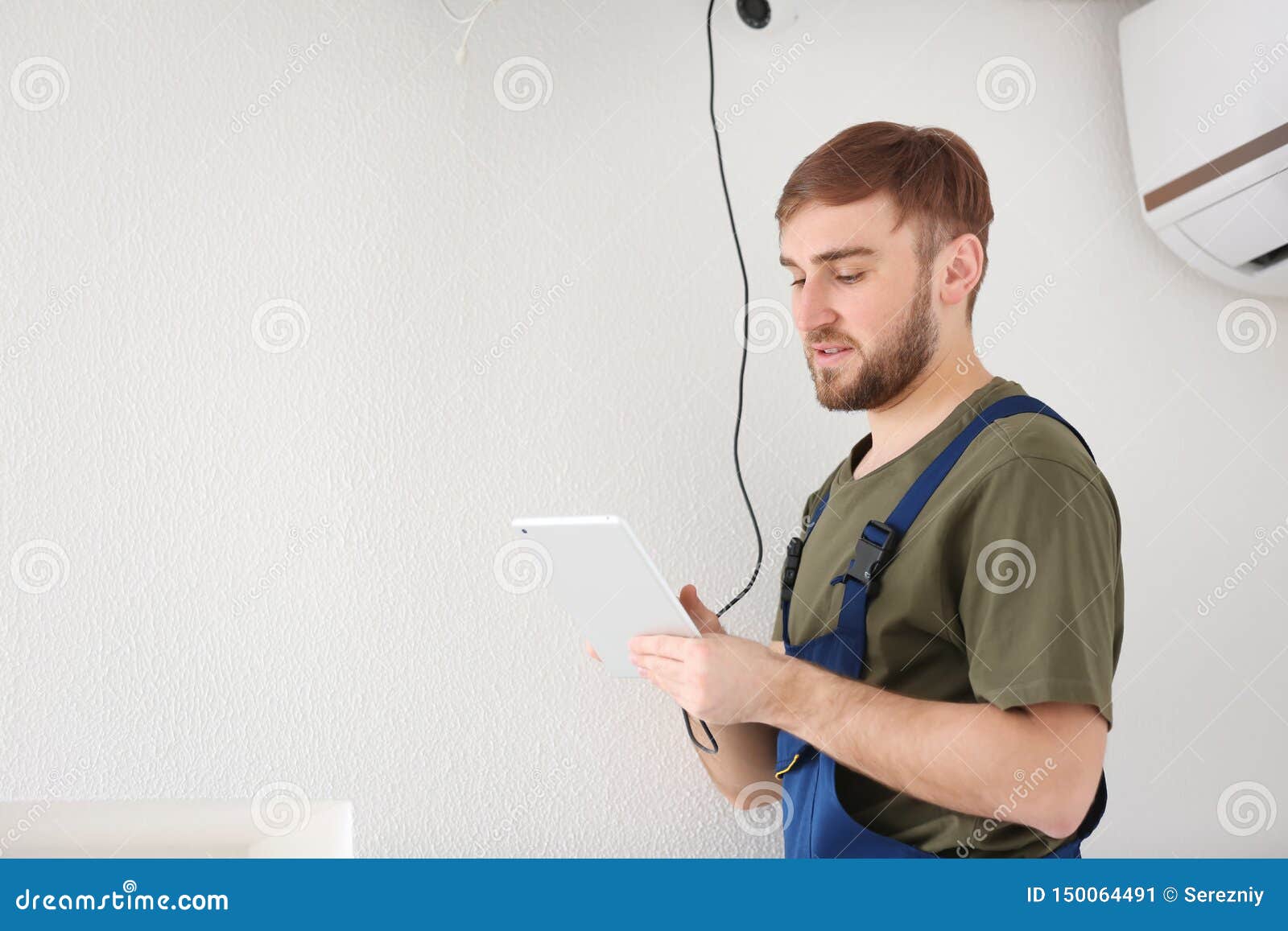 Electrician Installing Security Camera Indoors Stock Image Image of