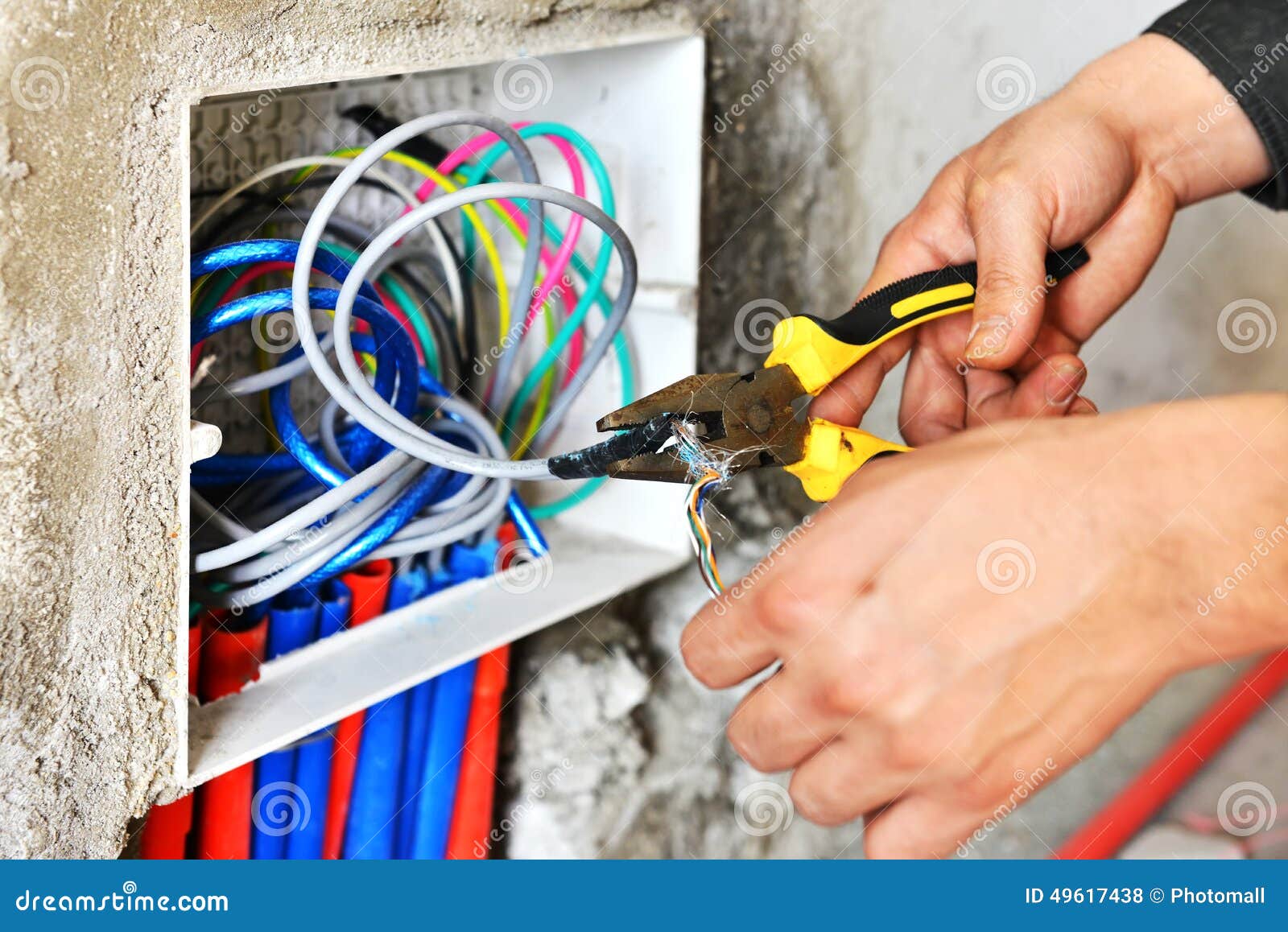 Electrician Installing a Switch Socket Stock Photo Image of