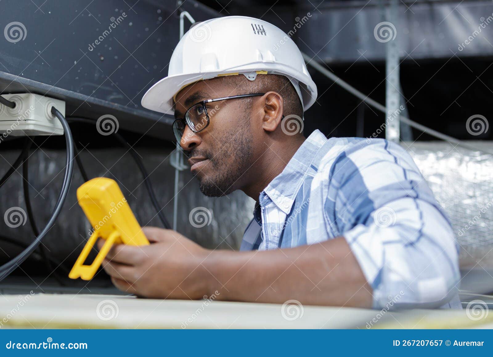 Electrician Near Lowvoltage Stock Image Image of work