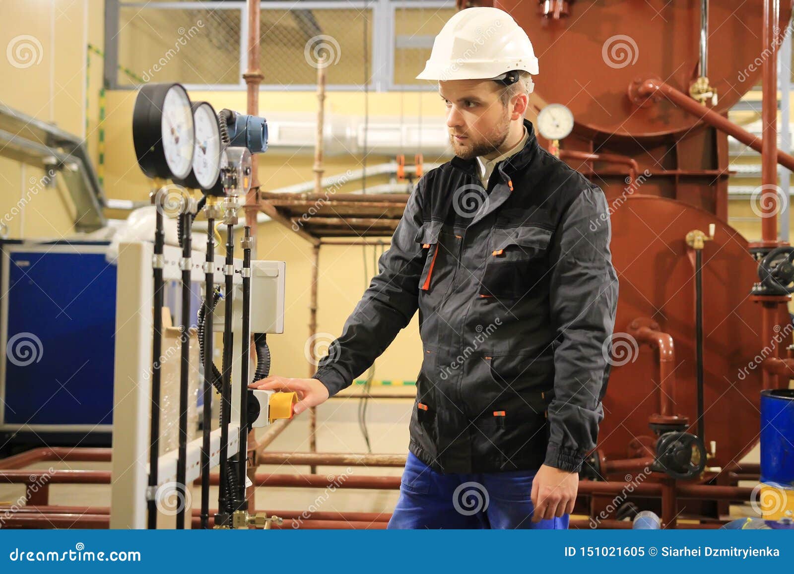 Electrician Operator Inspect and Checking Heating Ventilated and Air