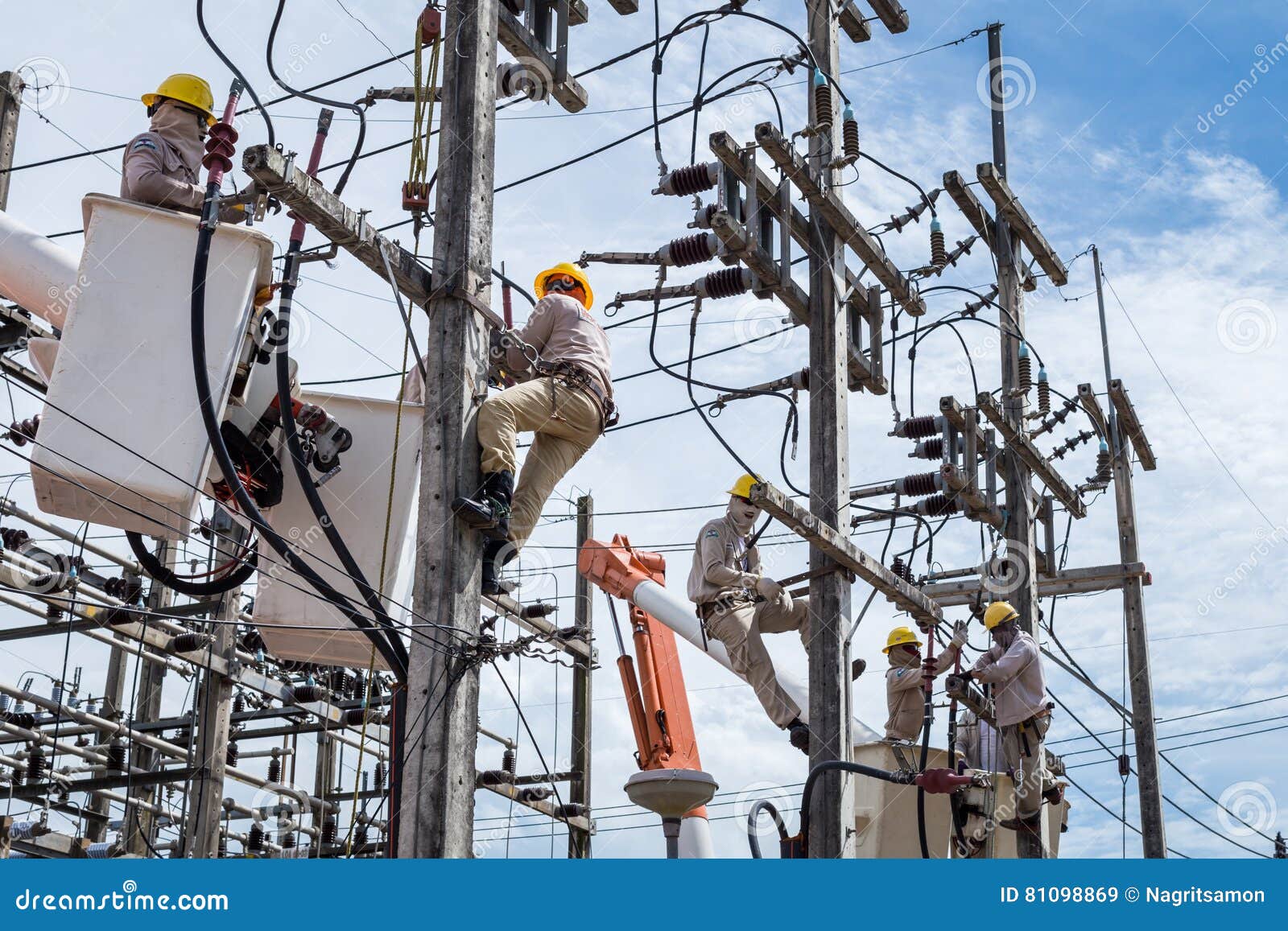 Electrician Repair the Transmission System. Editorial Stock Image