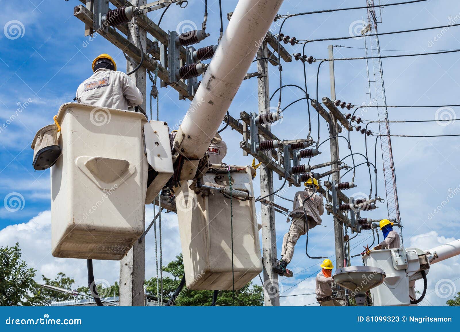 Electrician Repair the Transmission System. Editorial Stock Photo