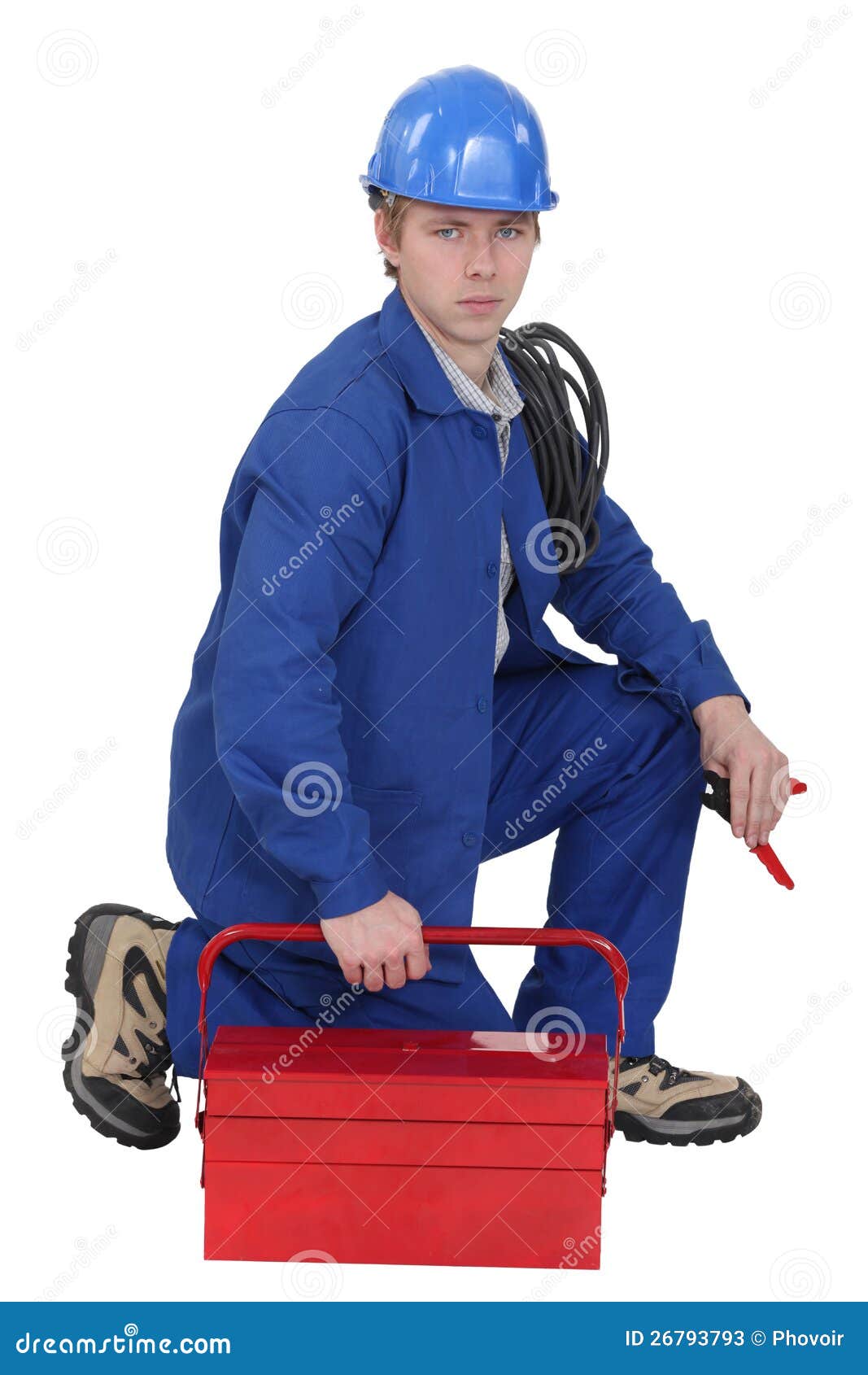 Electrician with a Tool Box Stock Image Image of crouching, contractor 26793793