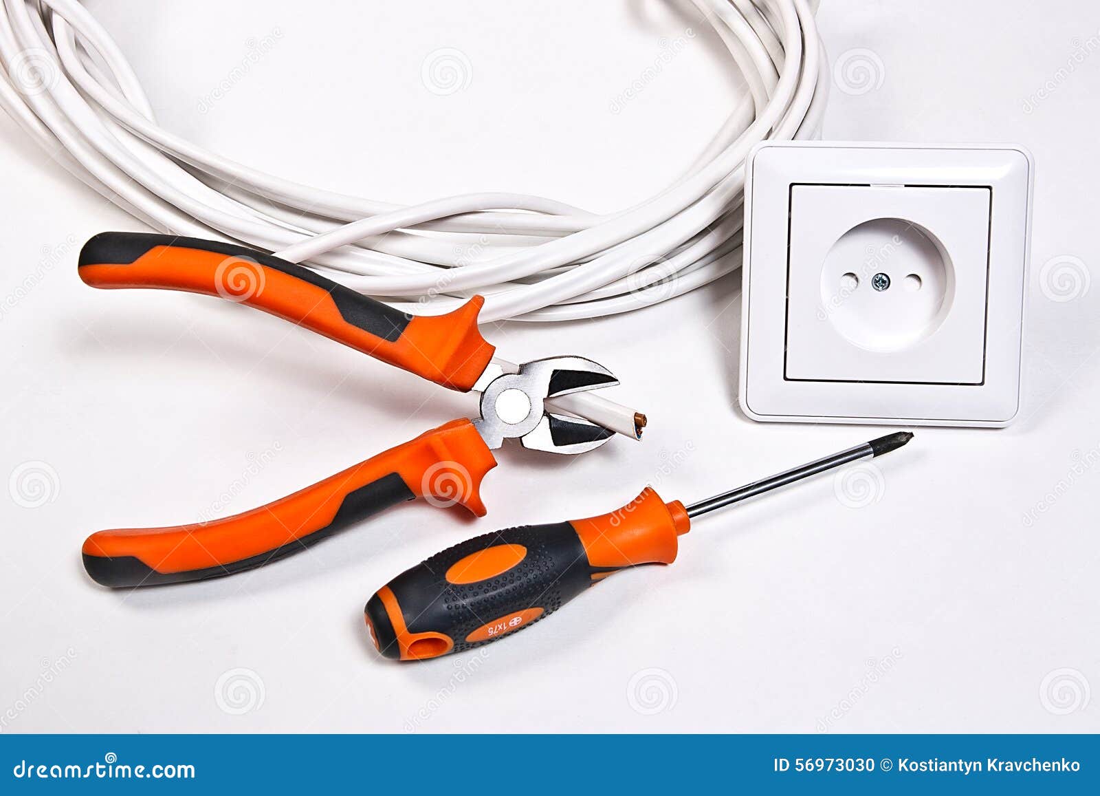 Electrician Tools, Cable and Wall Socket Stock Photo Image of
