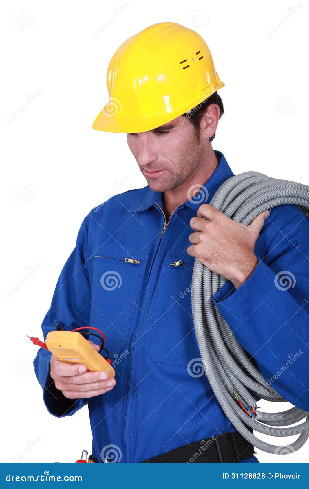 electrician with voltmeter