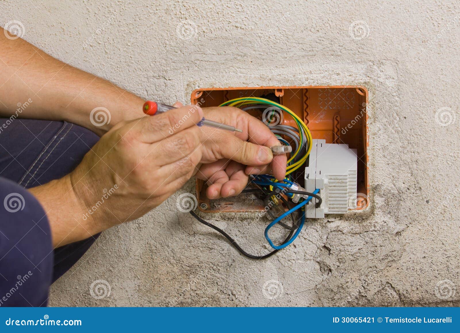 Electrician and cables stock image. Image of laborer 30065421