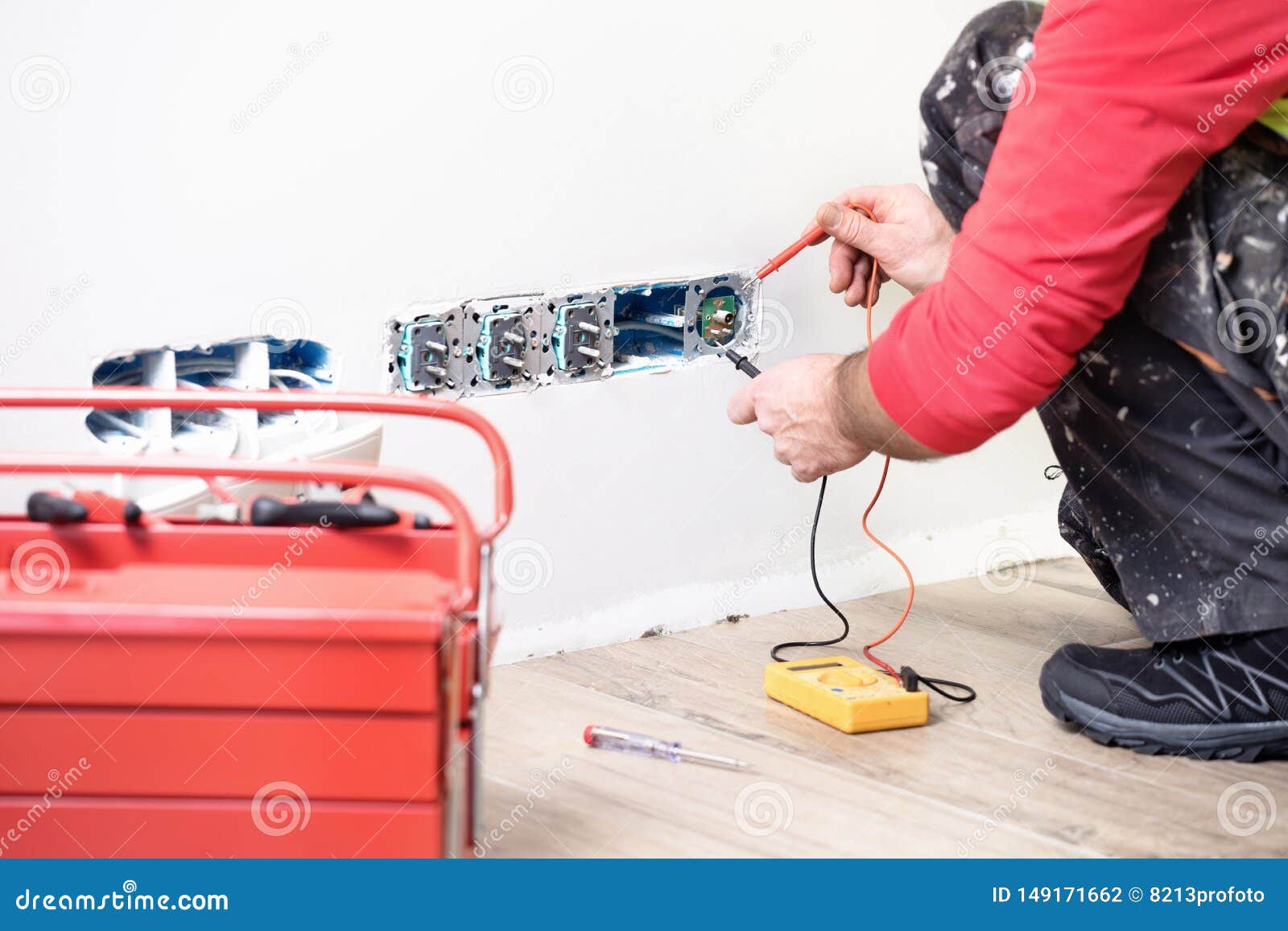 Electrician at Work, Home Renovation, Electrical Installation, Hand of