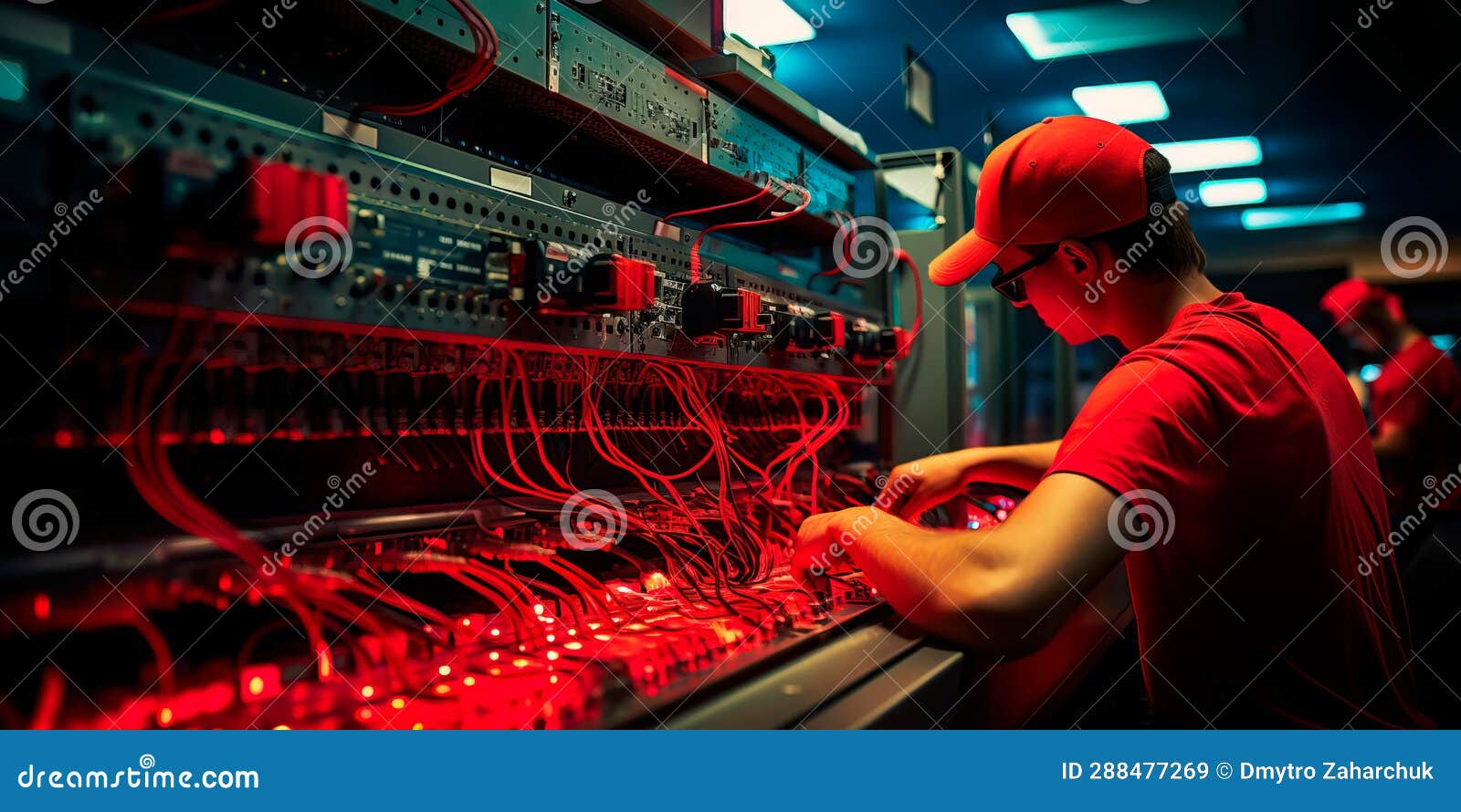 Electrician Working on a Complex Electrical Panel, Ensuring the Proper
