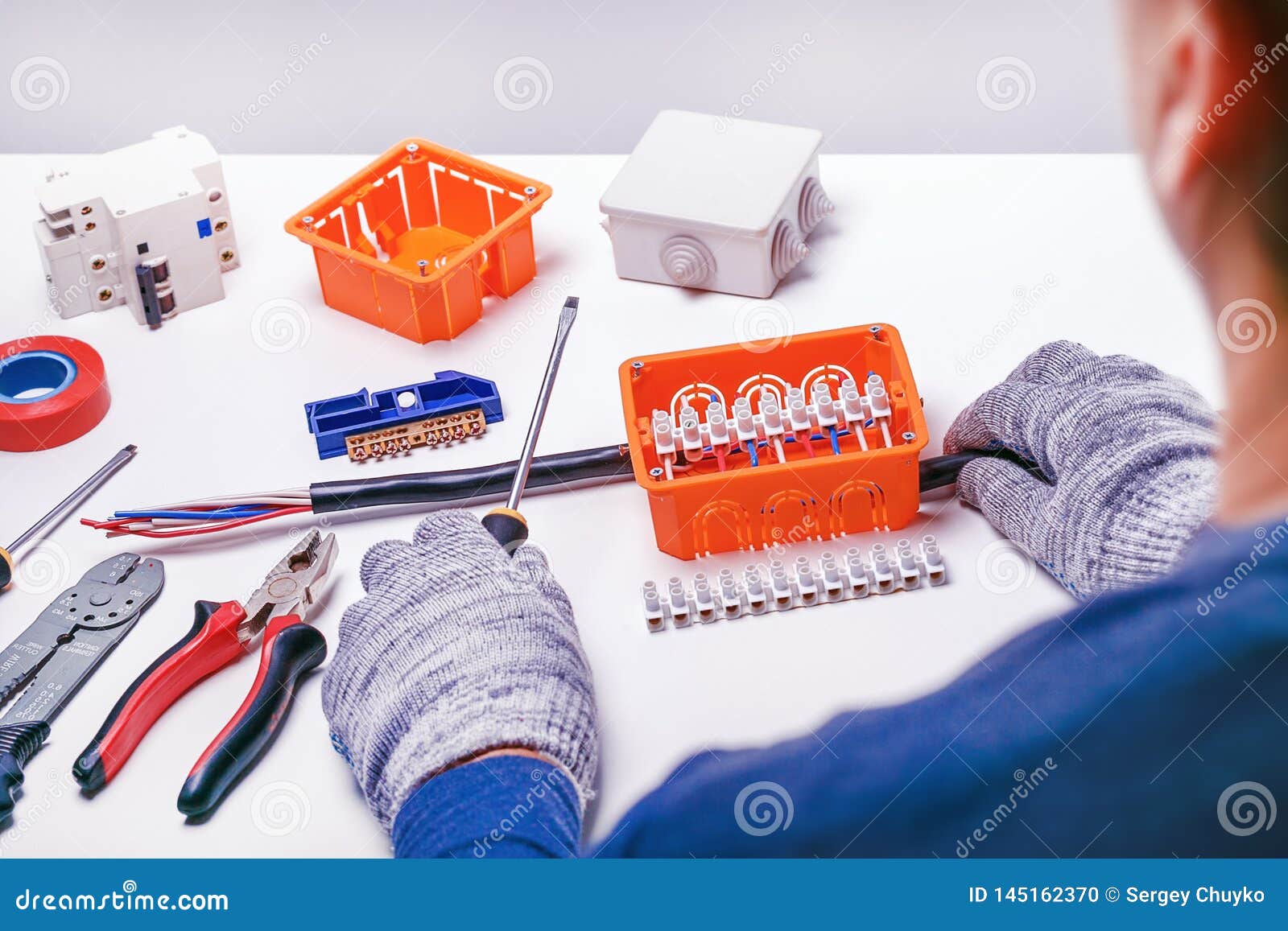 Electrician Working on Electrical Panel. Service Electrical Equipment Stock Photo Image of