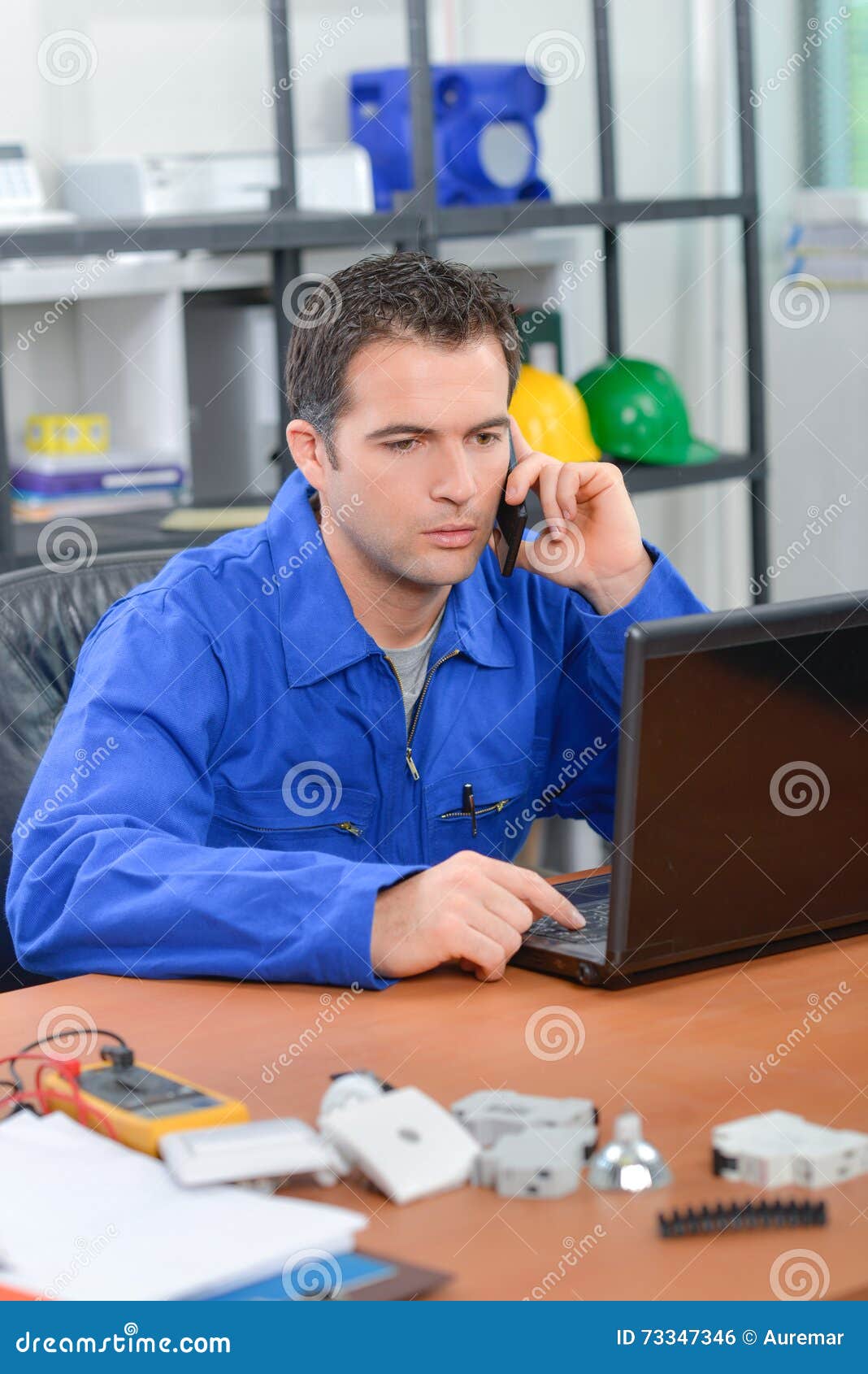 Electrician Working in Office Stock Photo Image of desk, construction