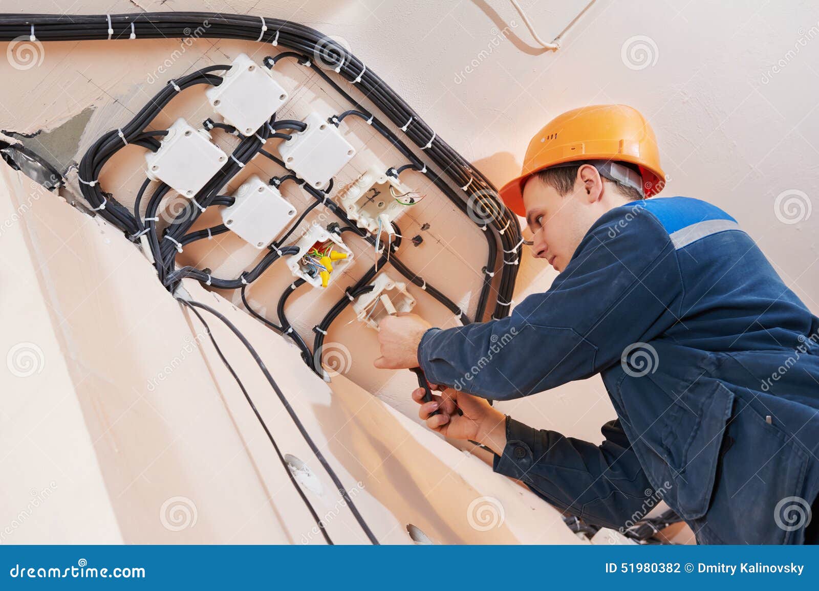 Electrician Works with Electric Network Stock Photo Image of safety