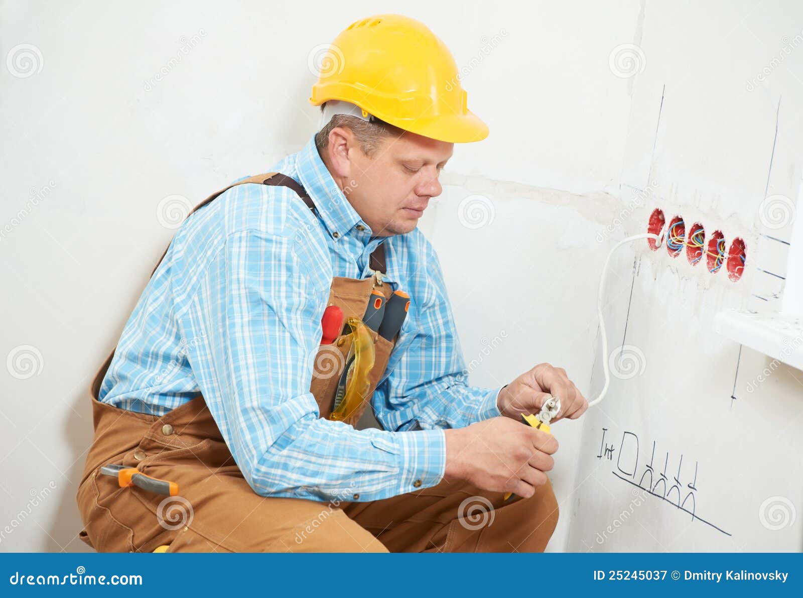 Electricians at Cable Wiring Work Stock Image Image of assembling