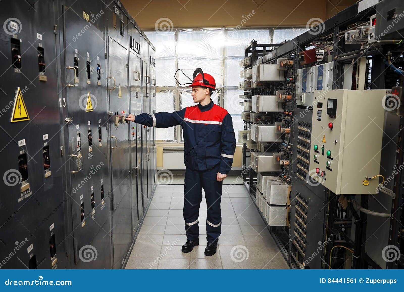 Electricians in Protective Helmet Stock Image Image of equipment