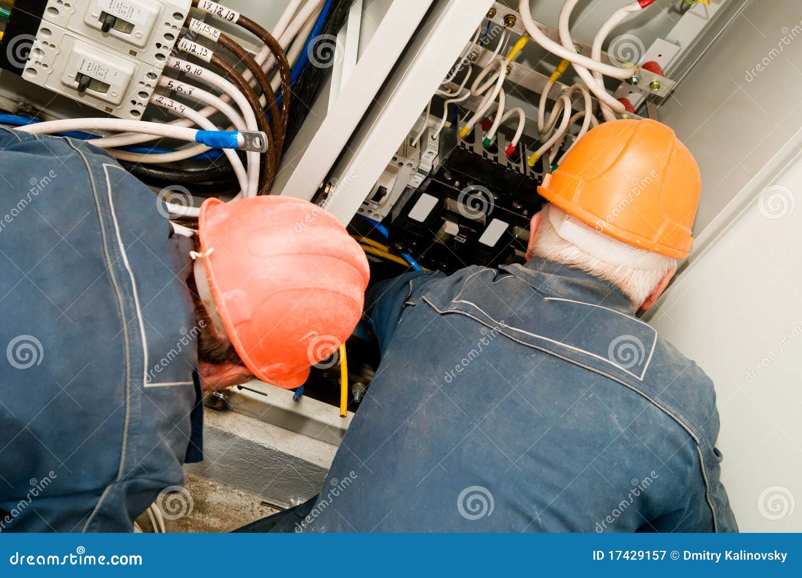 Electricians at Wire Installing Stock Image Image of hardhat, group
