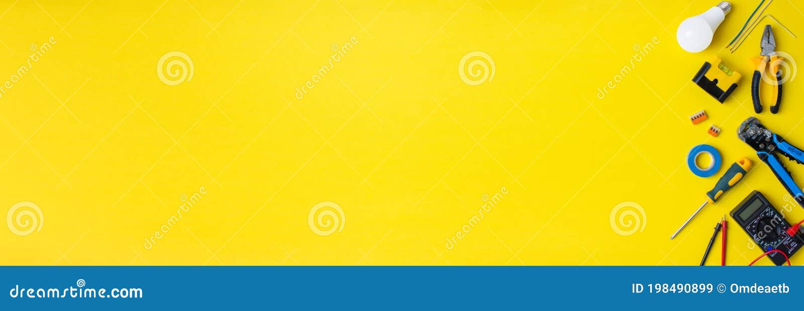 electriciantools on a yellow background. banner with space for text