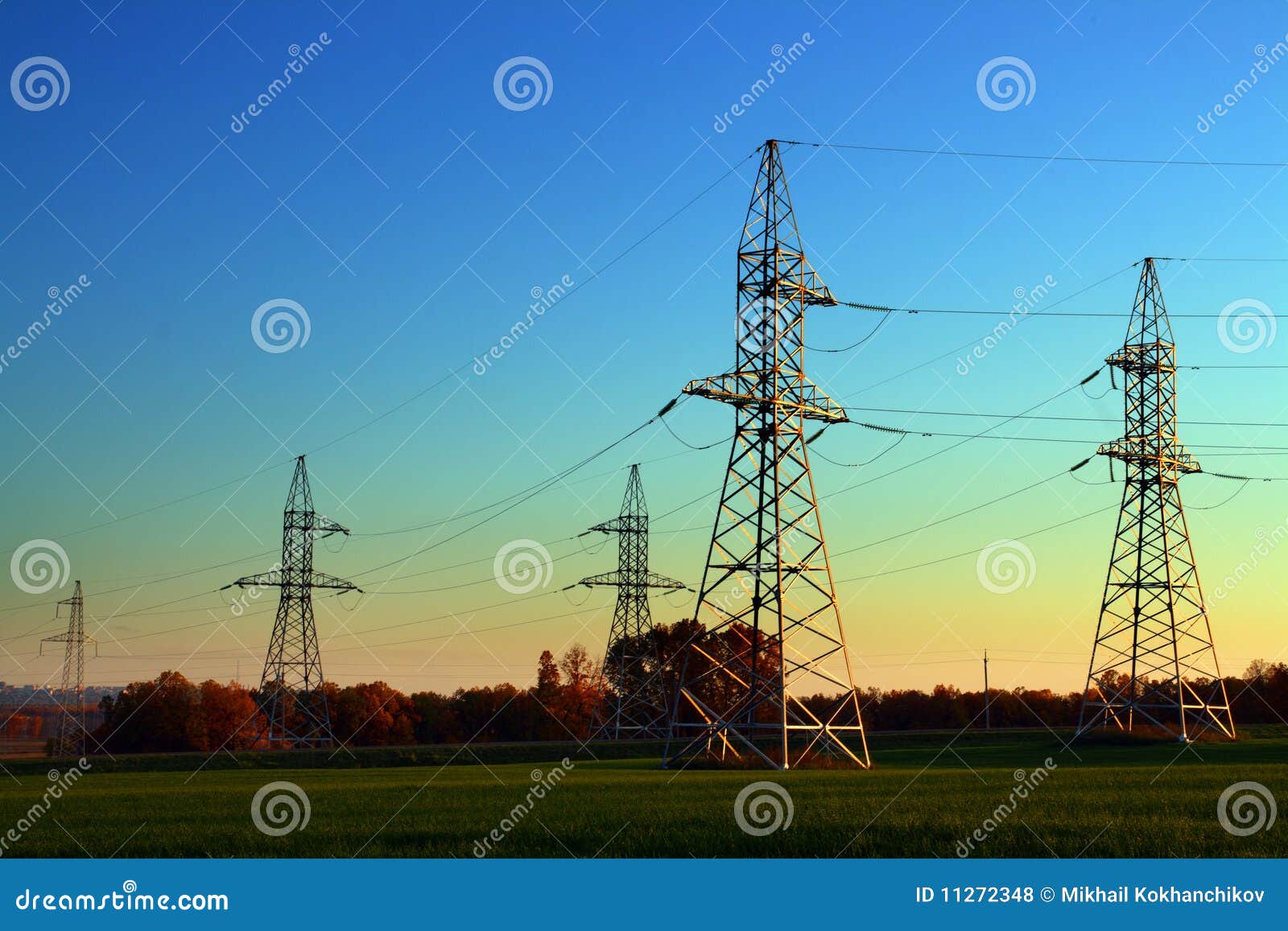 Electricity Cable Communication Towers Stock Photo Image of dusk