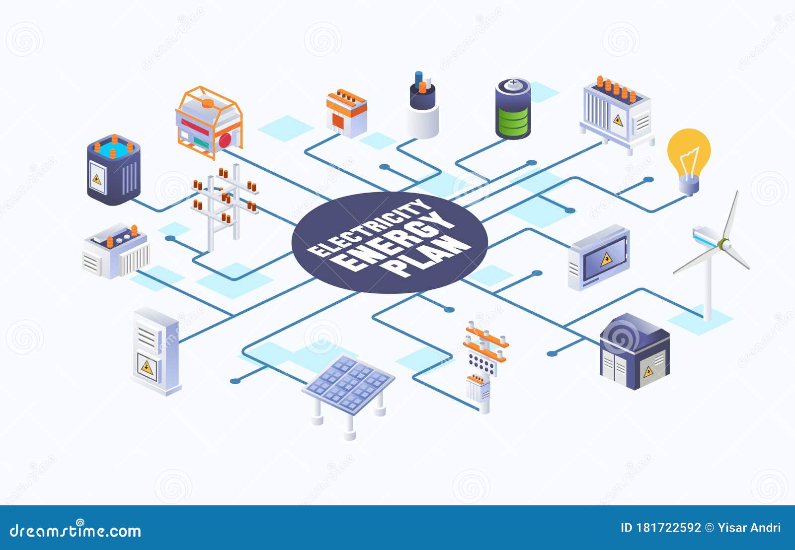Electricity Energy Plan Source and Distribution Vector Illustration