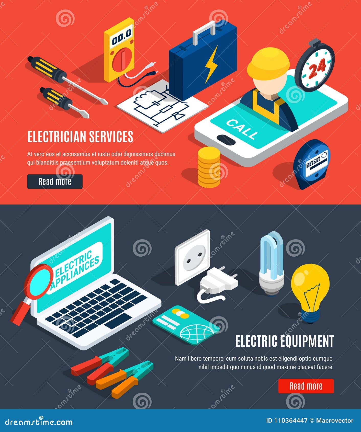 electricity isometric banner set