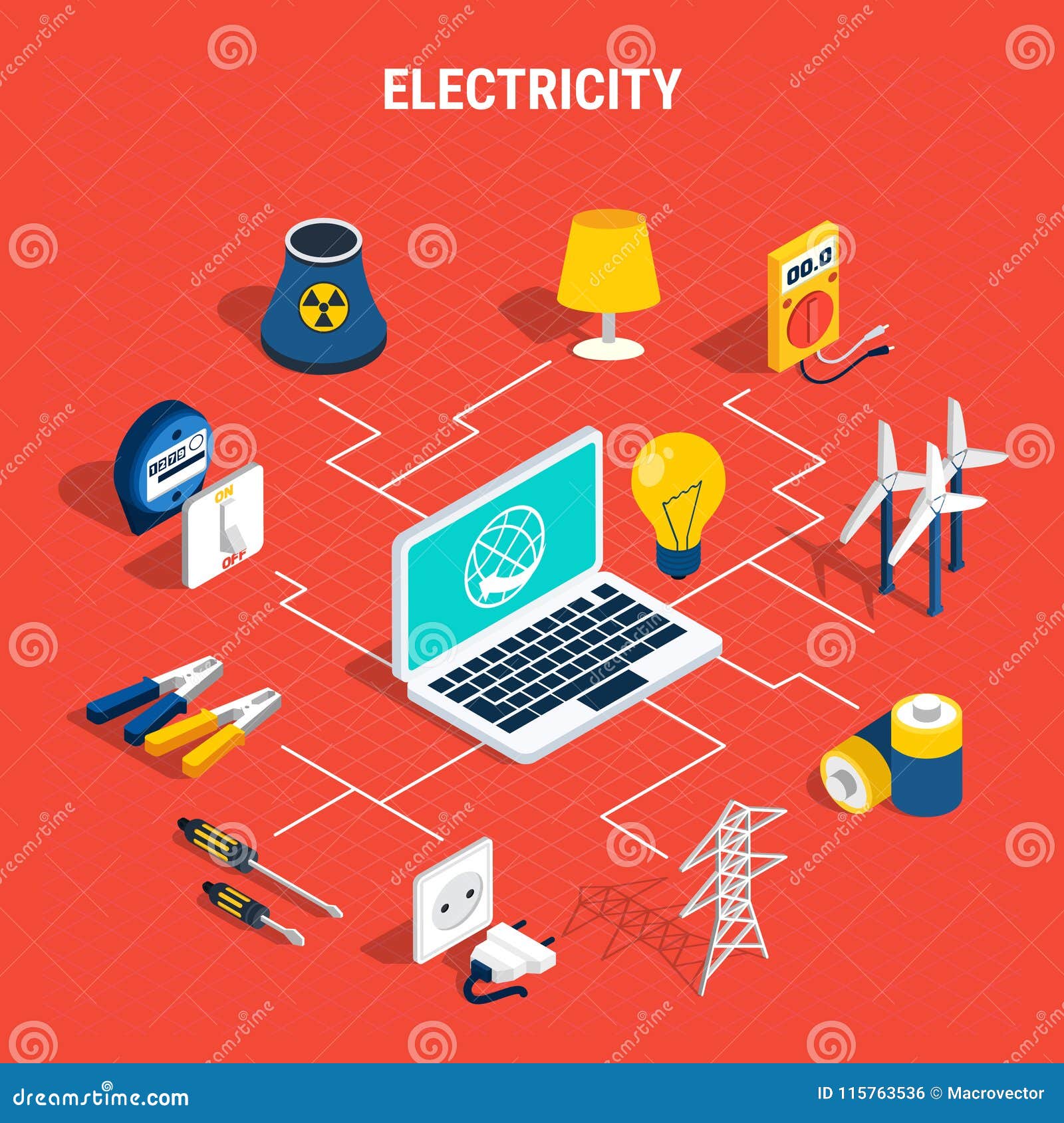 electricity isometric chart composition