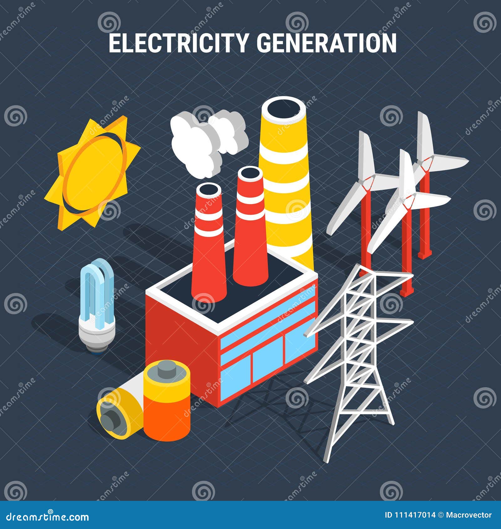 electricity isometric colored composition