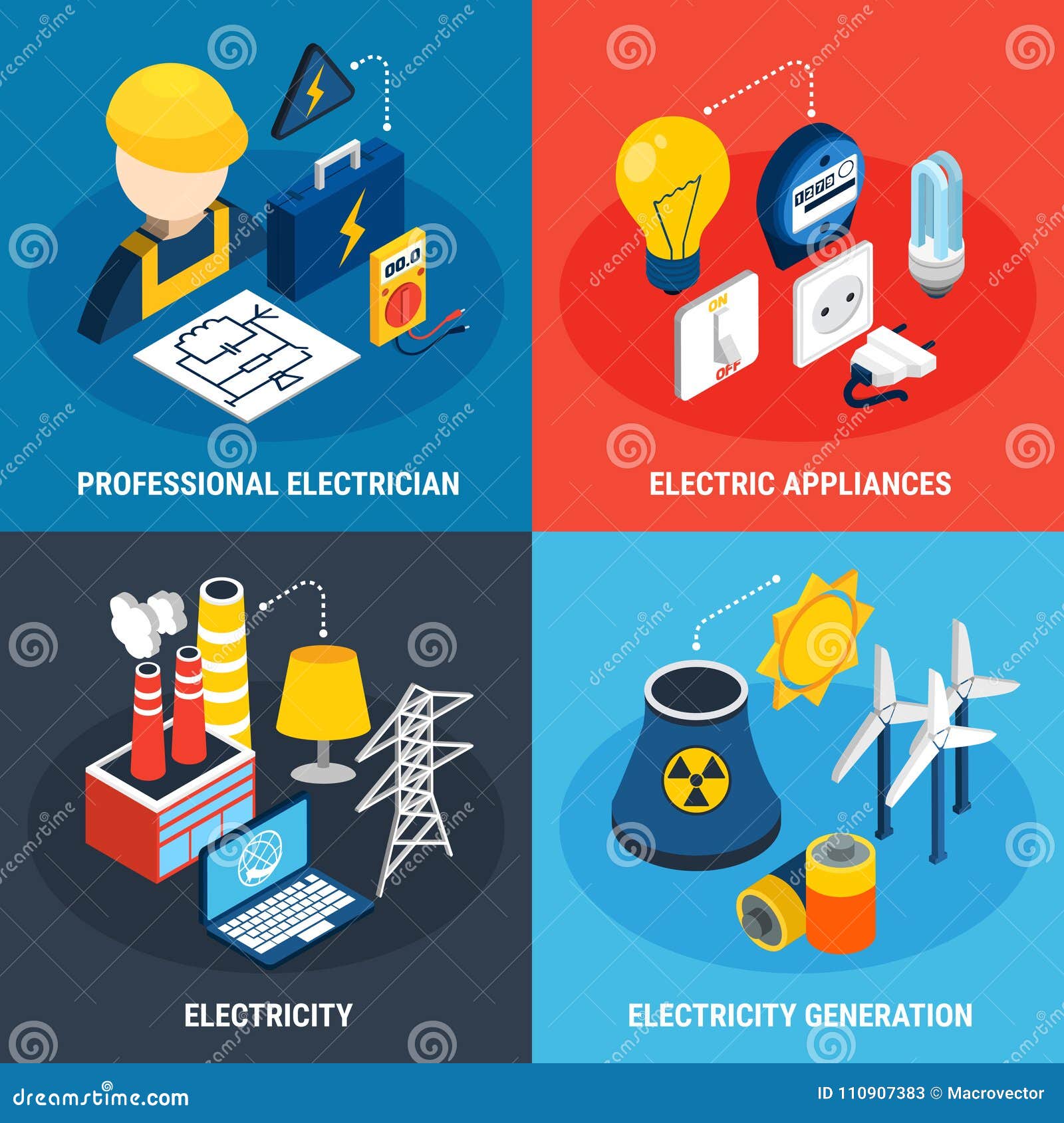 electricity isometric 3d icon set