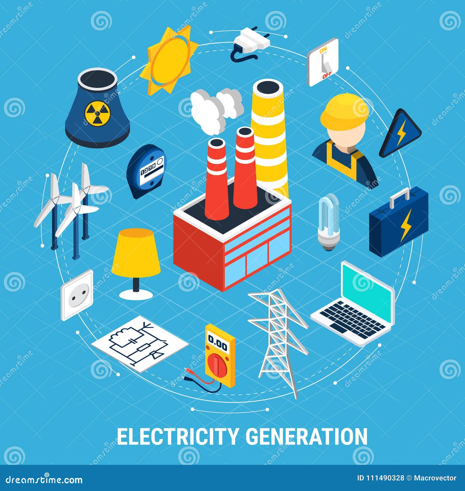 electricity isometric and round composition