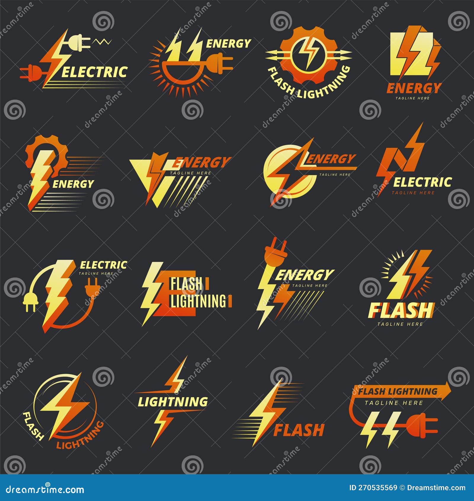 Electricity Logo. Flash Bolts Power Symbols for Badges Recent