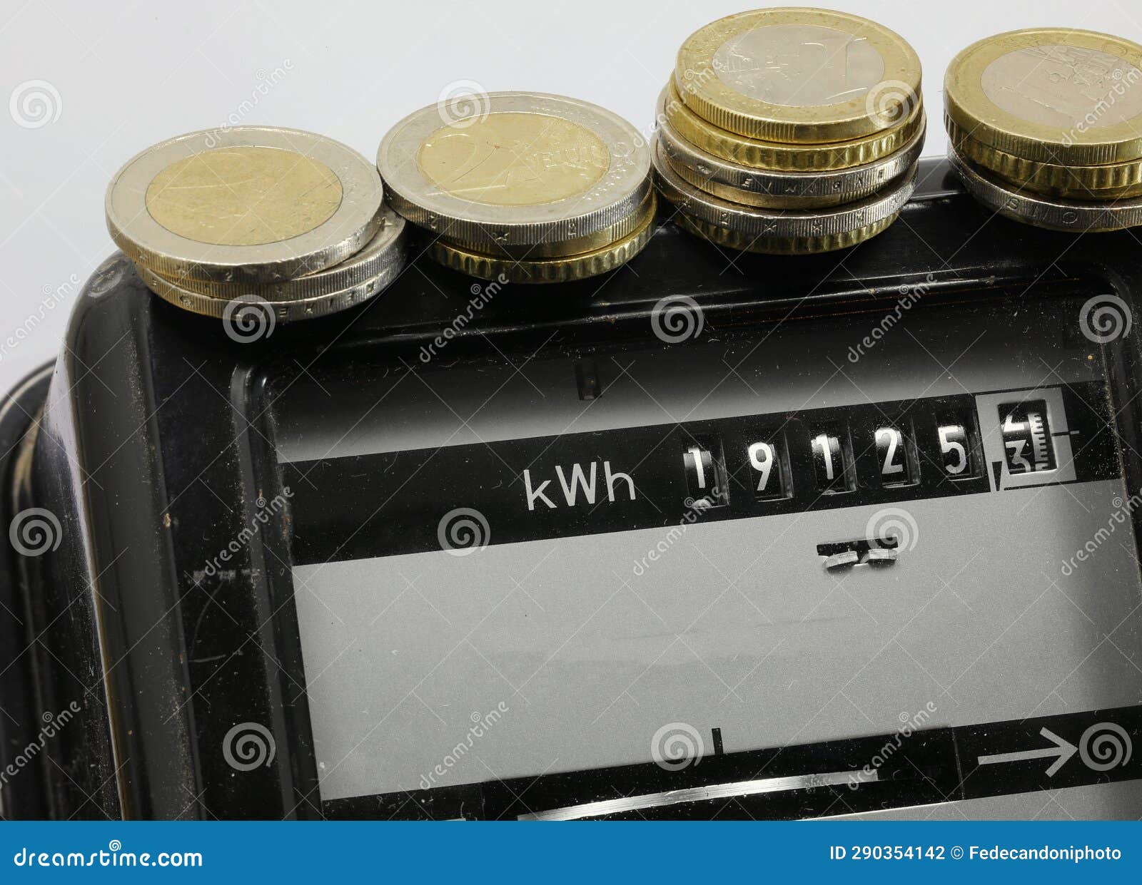 Electricity Meter with the Value in KWh and Euro Coins Stock Photo Image of electricity, retro