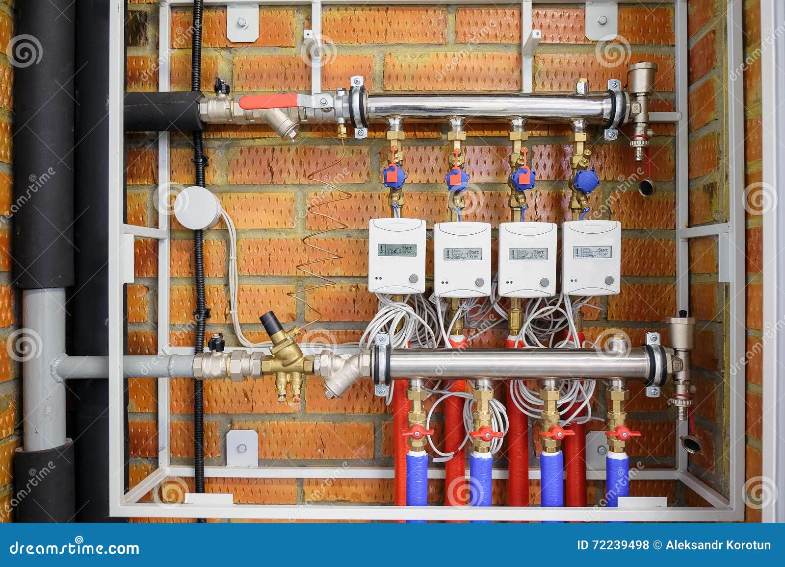 Electricity Meters with Pipes and Wires Stock Photo Image of