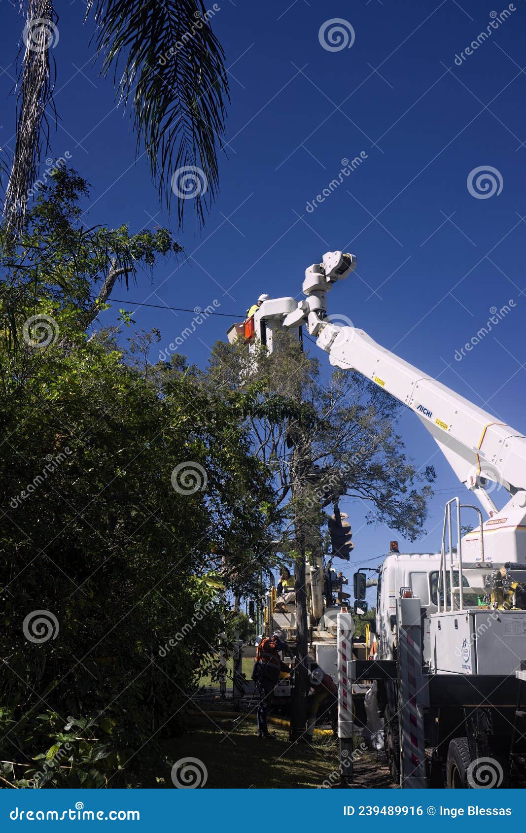 Electricity Power Workers Replacing Pole. Editorial Photo Image of