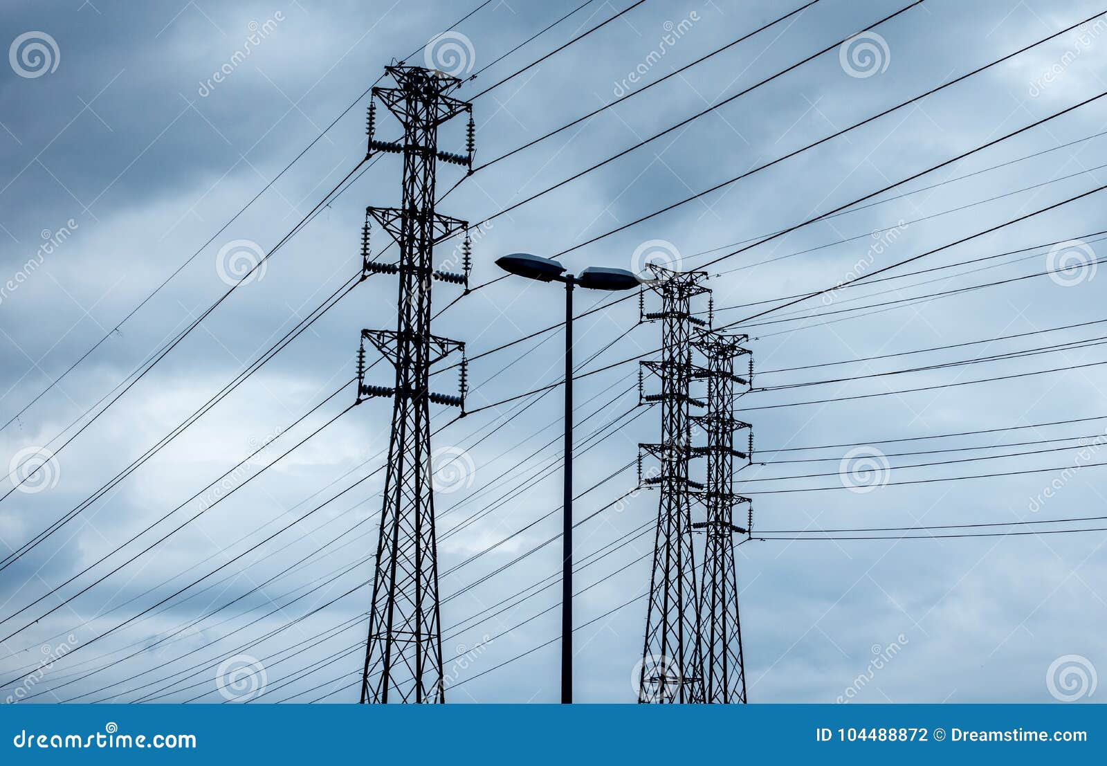 electricity towers in cloudy weather