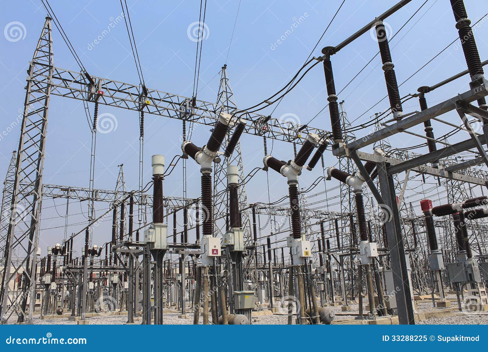 Electricity Transmission Yard Stock Image Image of pole, blue 33288225