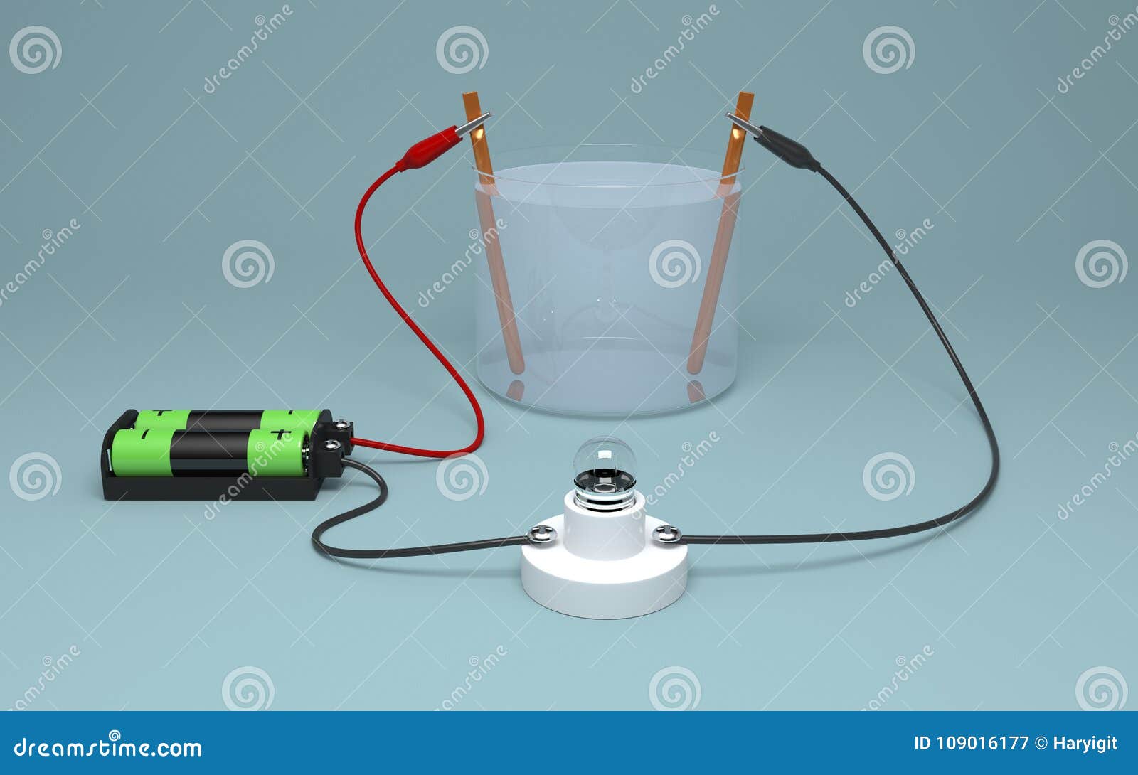 Electrolysis of Water with Battery and Bulb. Stock Illustration