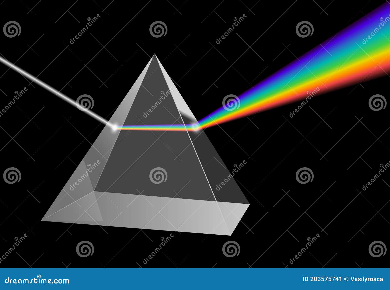 electromagnetic prism light refraction spectrum. optics floyd pyramid rainbow dispersion glass