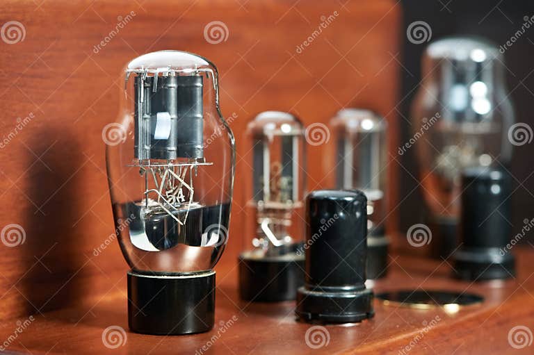 Electronic Amplifier with Bulb Lamp Closeup Stock Photo Image of