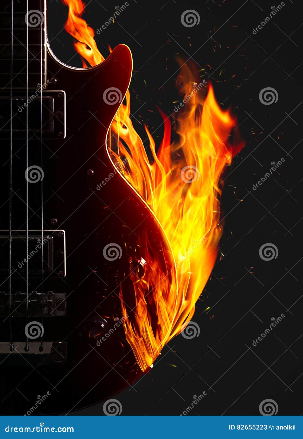 Electronic Bass Guitar on Fire. Stock Illustration Illustration of