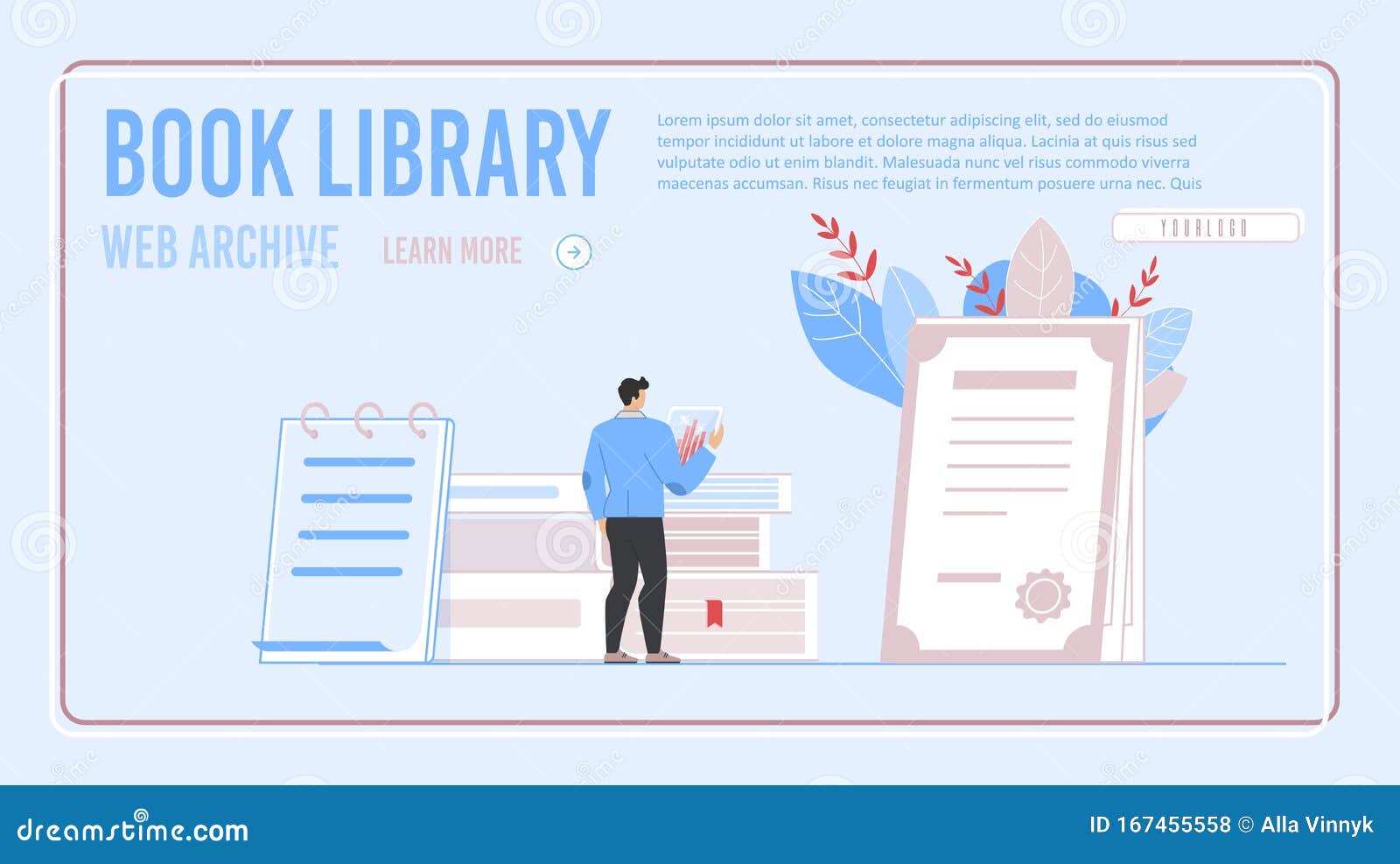 Electronic Book Library and Archive Landing Page Stock Illustration