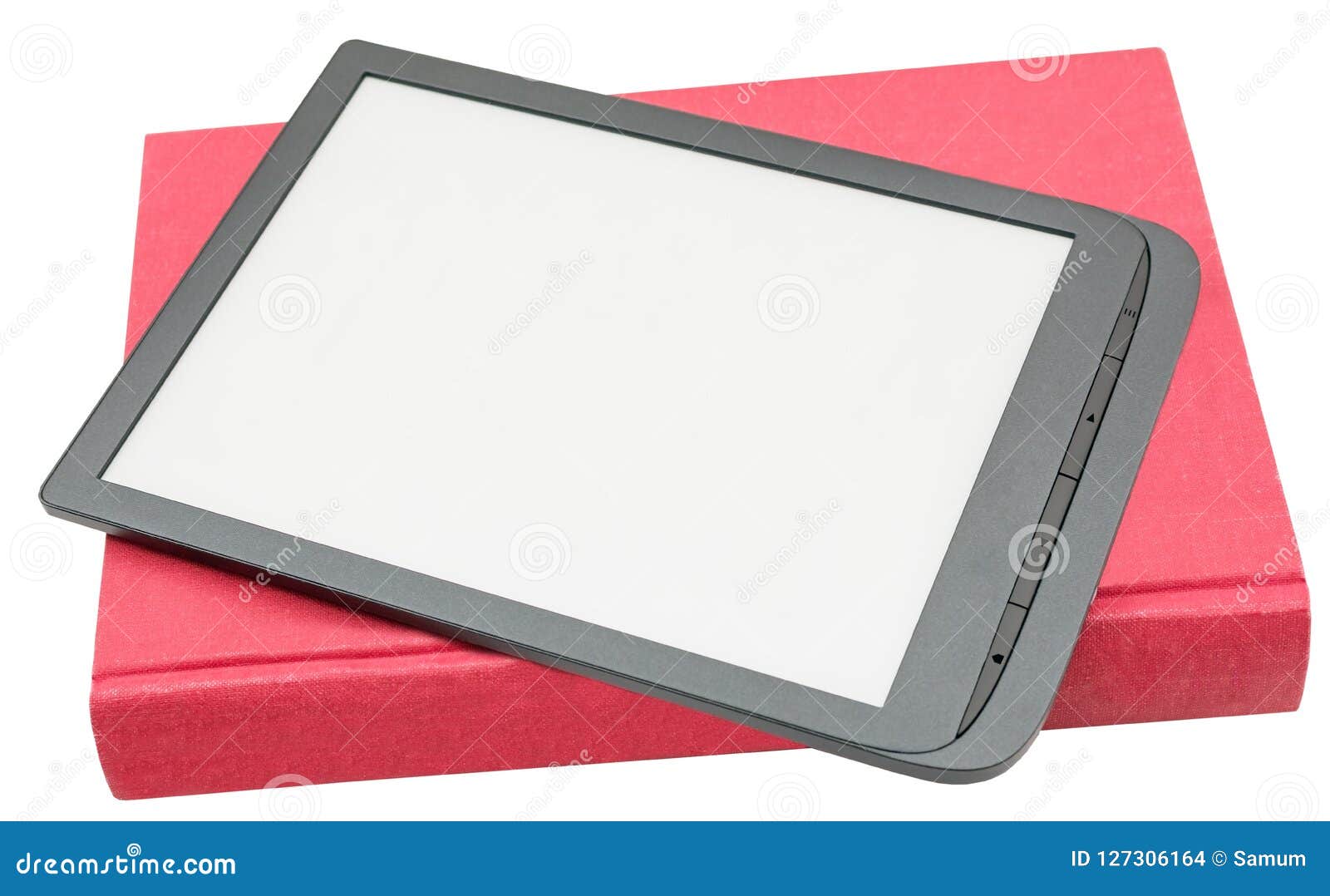 Electronic Book Reader and Book on White Stock Photo Image of pocket