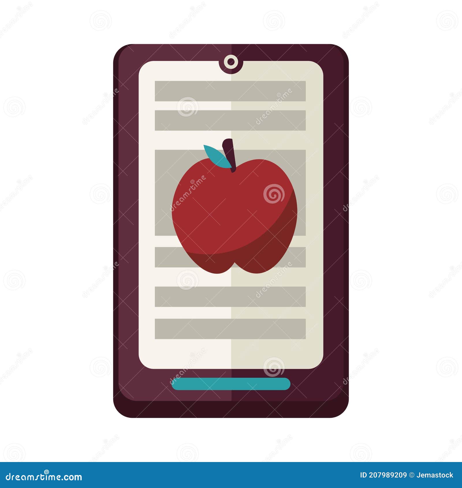 Electronic Book in Tablet with Apple Stock Vector Illustration of