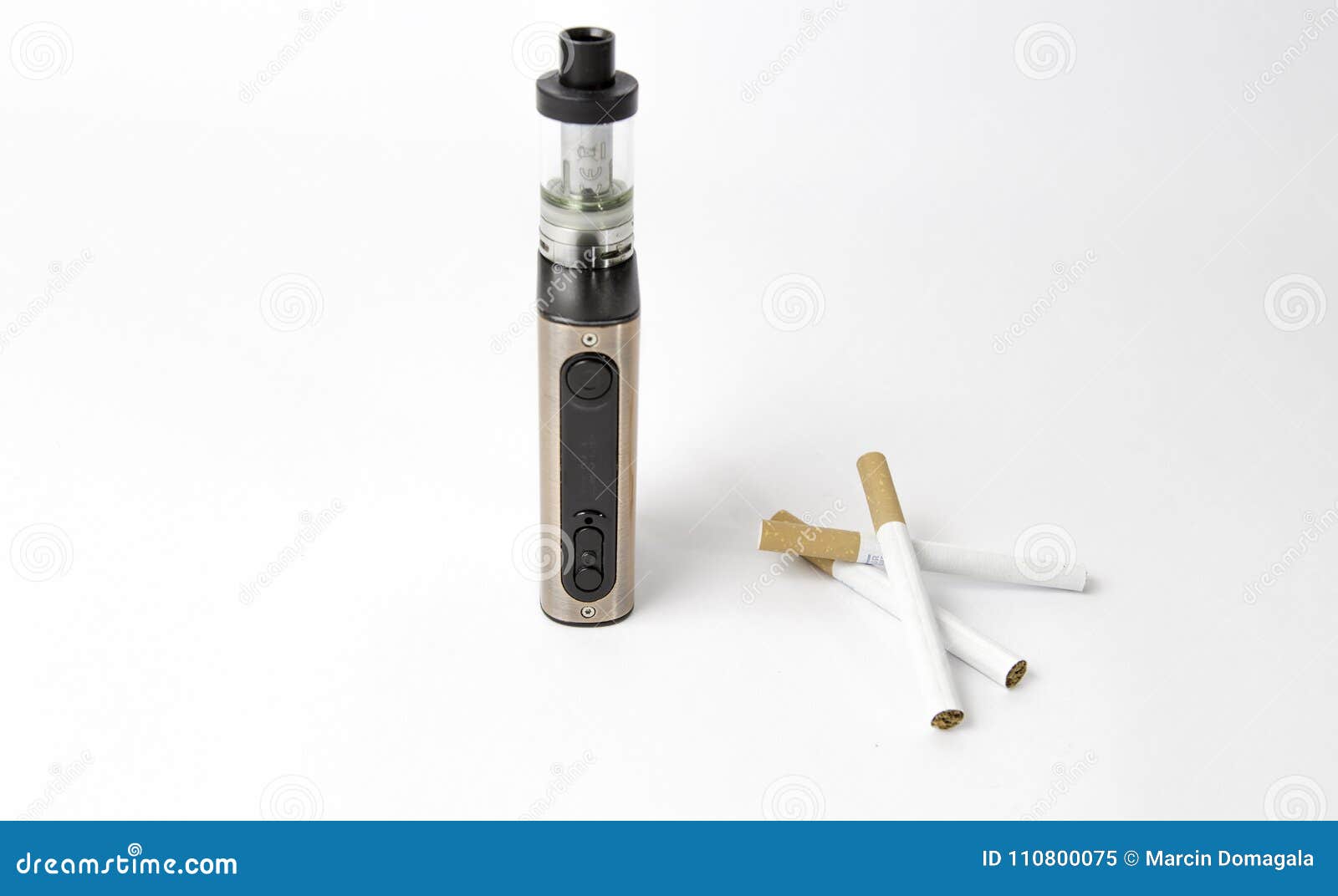 Electronic Cigarette Vs Normal Cigarette at the White Background Stock