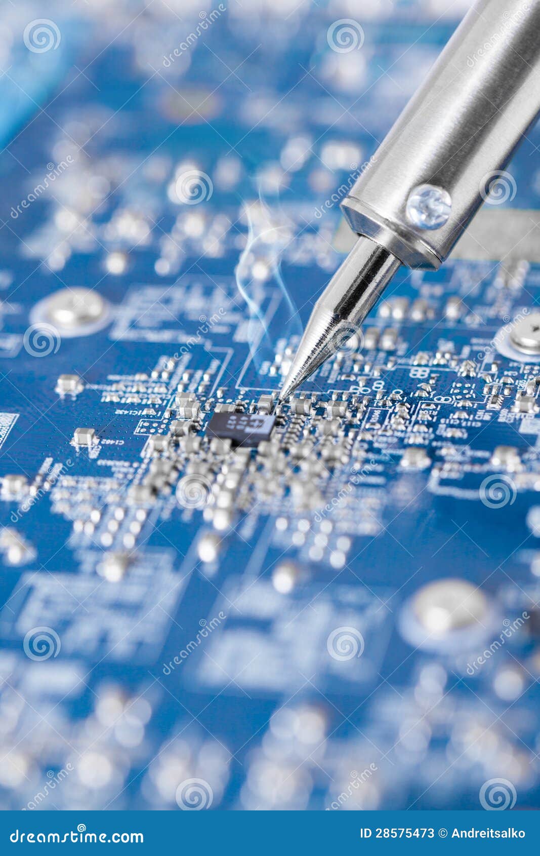 Electronic Circuit Chip and Soldering Iron Stock Image Image of