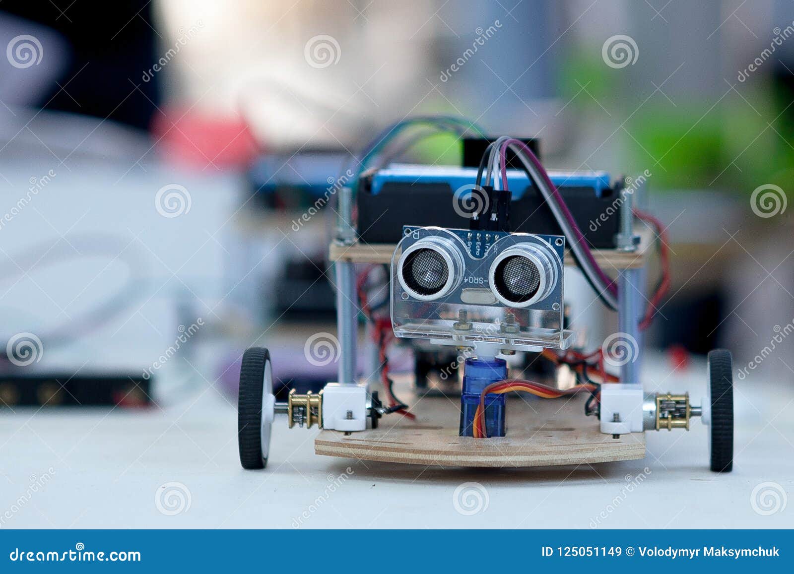 electronic component connected with breadboard in laboratory. electrical engineering with cables and controller. modern technologi