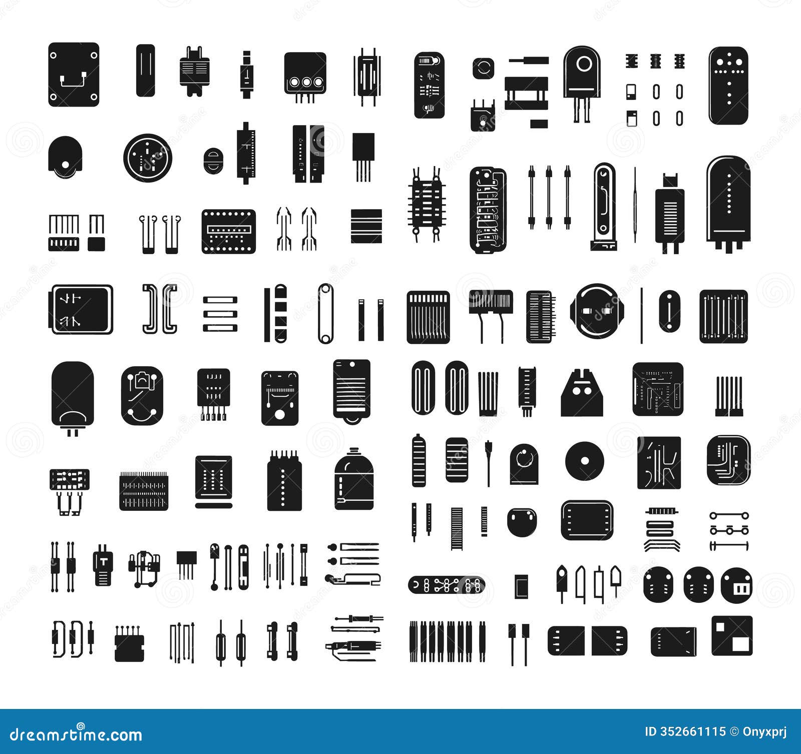 electronic component  icon set. conductor circuit transistor motherboard semiconductor resistor diode capacitor