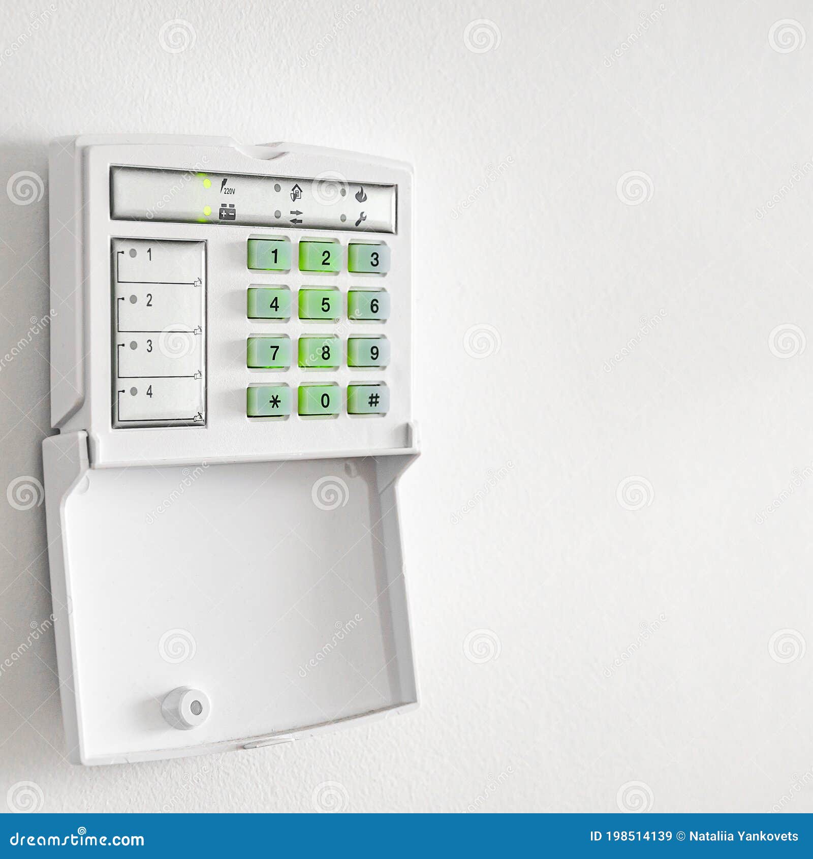 Electronic Control Panel Of The Apartment And Office Security Alarm System With Electronic Keypad On A White Wall Stock Image Image Of Access Connection