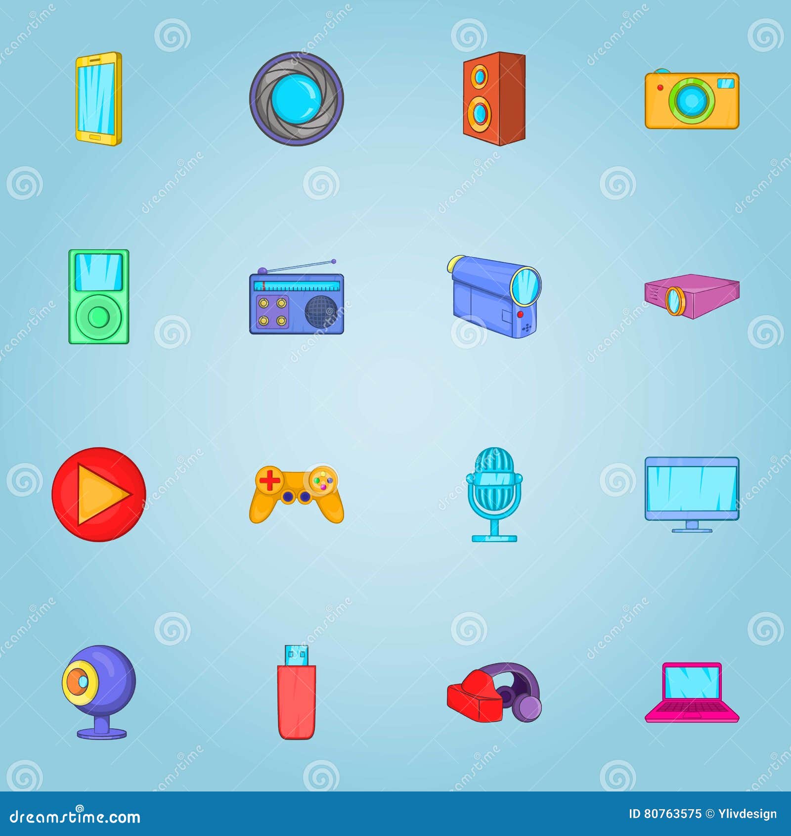 Electronic Devices Icons Set, Cartoon Style Stock Vector - Illustration of  flash, monitor: 80763575