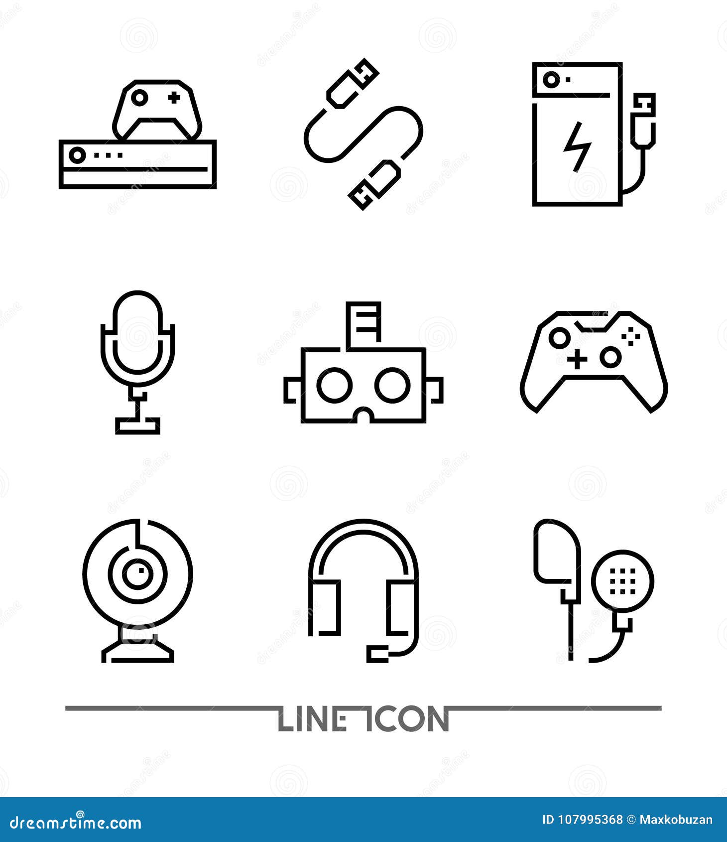 Electronic Devices Icons. Gaming Accessories Thin Line Vector Stock