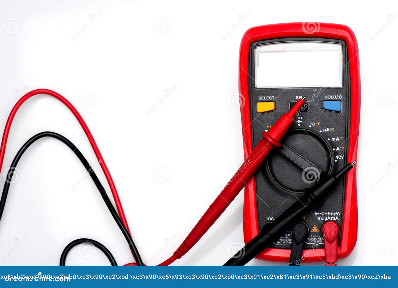 Electronic Digital Multimeter Isolated on White with Probes. Digital