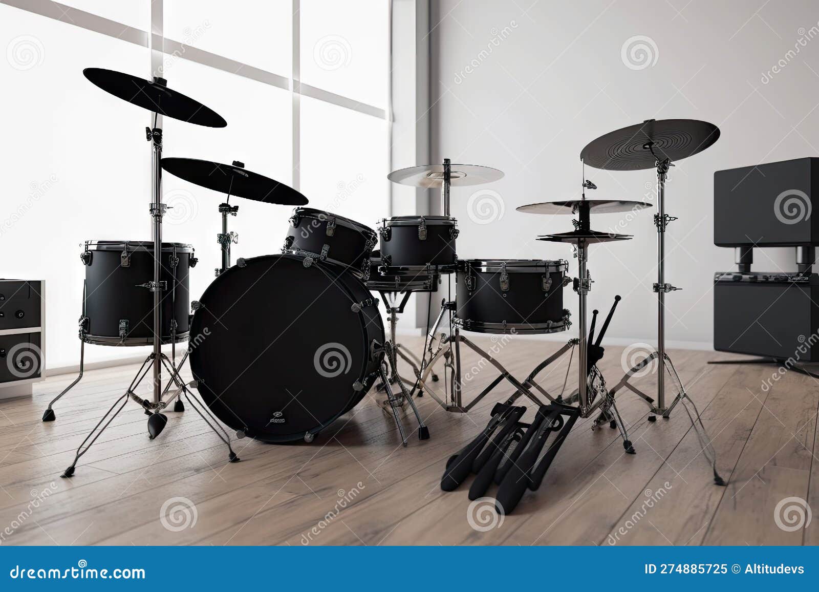 Electronic Drumsticks and Drums in Modern, Minimalist Room with Sleek