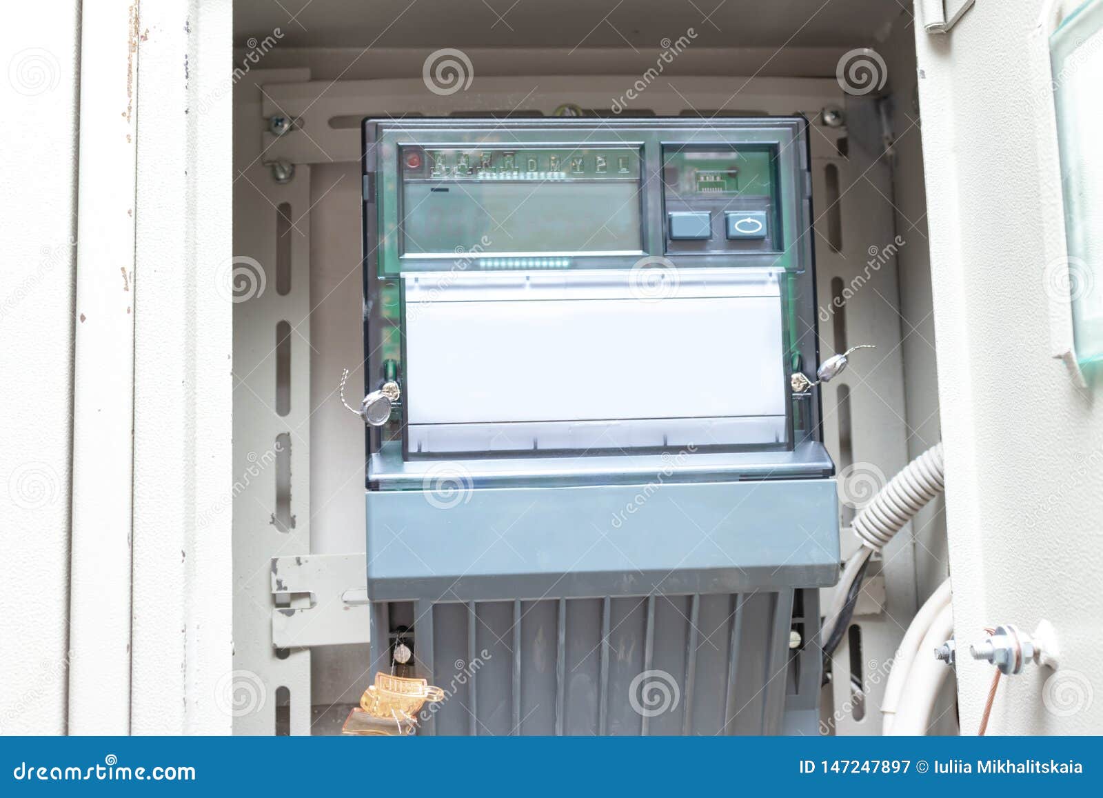 Electronic Electricity Meter in the Apartment Electrical Shield Stock