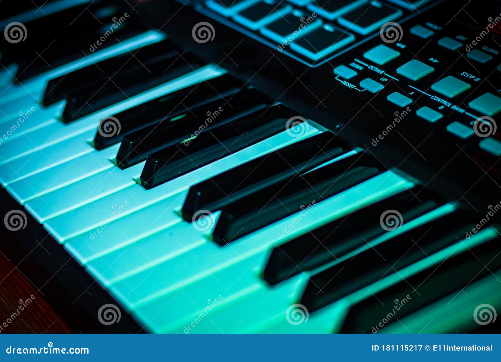Close Up of Keyboard Keys Digital Piano Recording Studio Stock